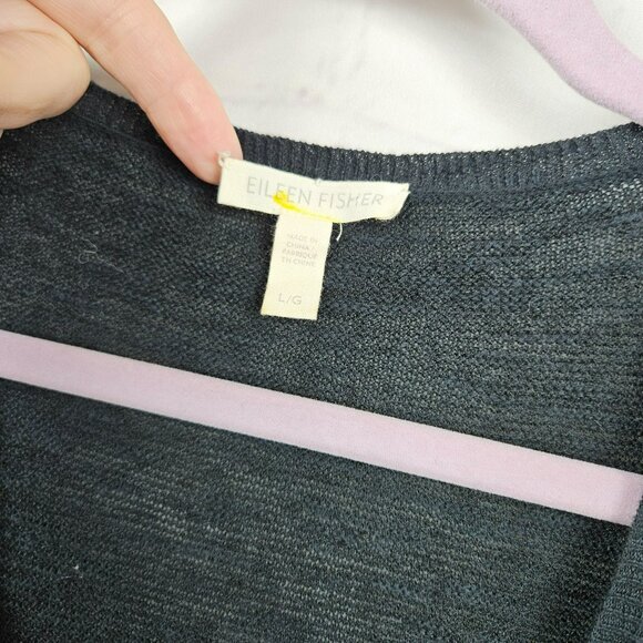 Eileen Fisher Sweater Top Womens L Linen Cotton Blend V Neck Short Sleeve Staple - Picture 2 of 11